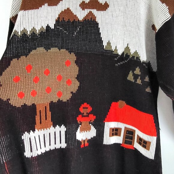 Vintage Folk Art Cottagecore Graphic Knit Sweater • Oversizized 80s Style - Picture 2 of 6